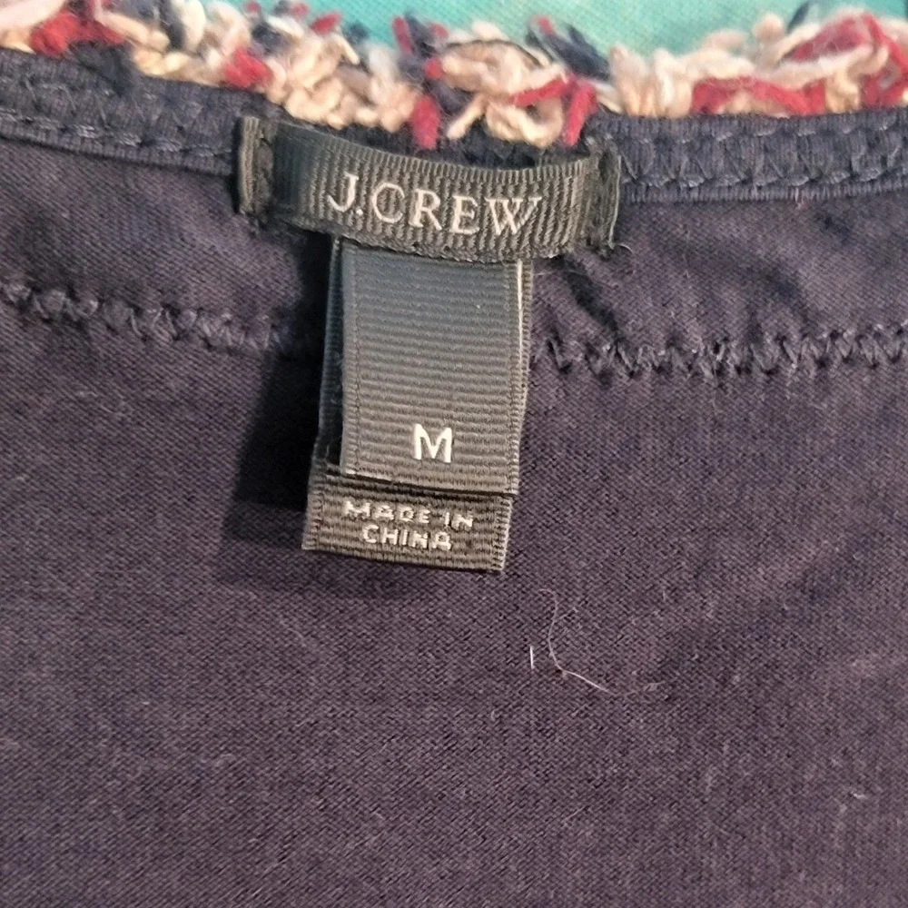 J.Crew Womens Navy Blue Tweed Front Silk Blend Short Sleeve Top 05935 Size‎ M